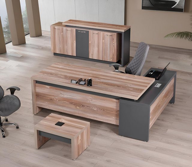 Xlmoebel Sofa Büro-Eckmöbel-Set aus Holz in Grau, bestehend aus Schreibtisc günstig online kaufen