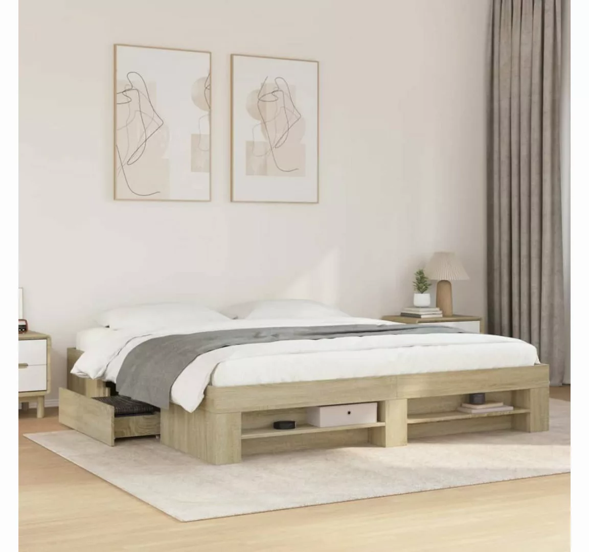 vidaXL Bett, Bettgestell ohne Matratze Sonoma-Eiche 200x200 cm Holzwerkstof günstig online kaufen