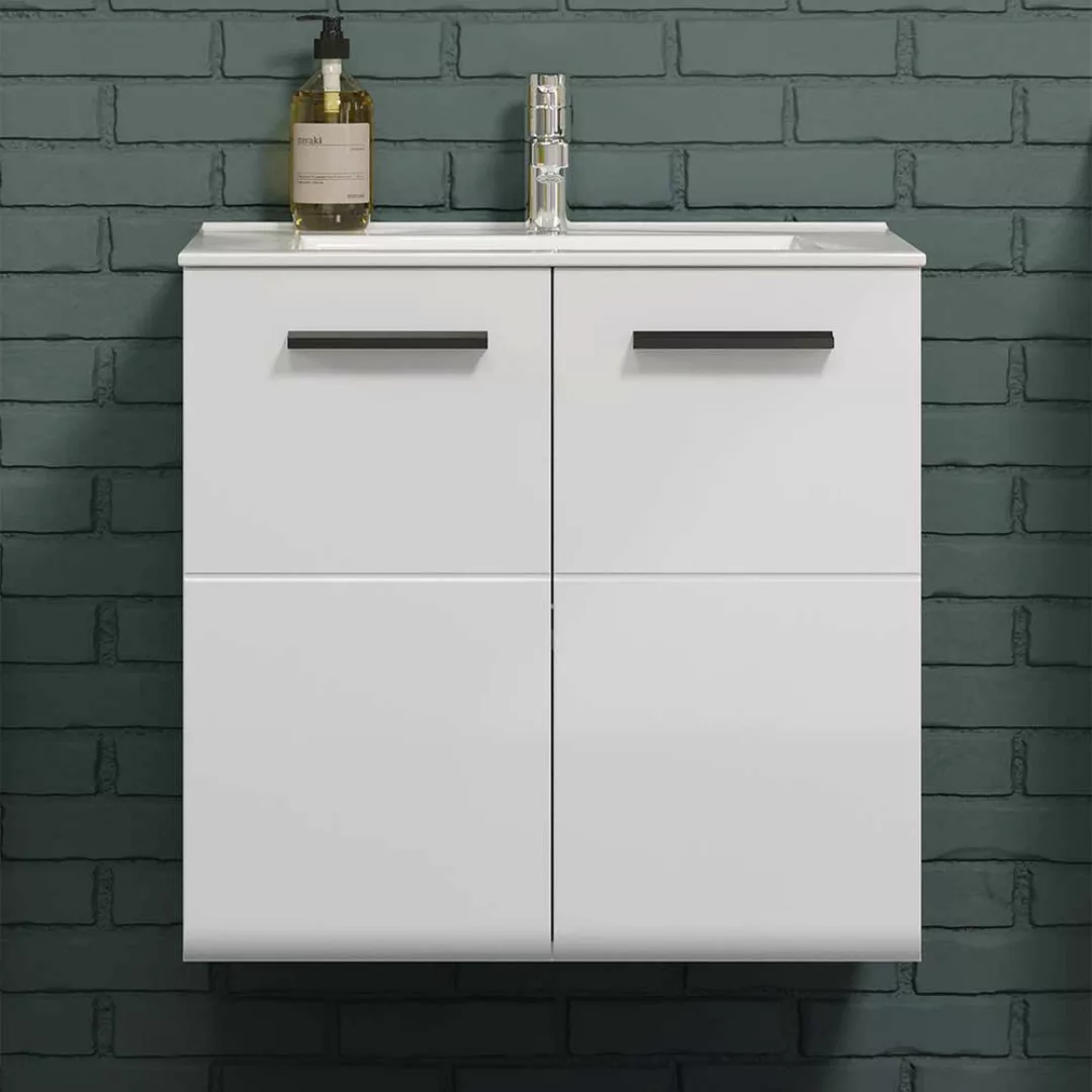 Weißer Waschbeckenschrank mit einem Einlasswaschbecken 62 cm breit günstig online kaufen