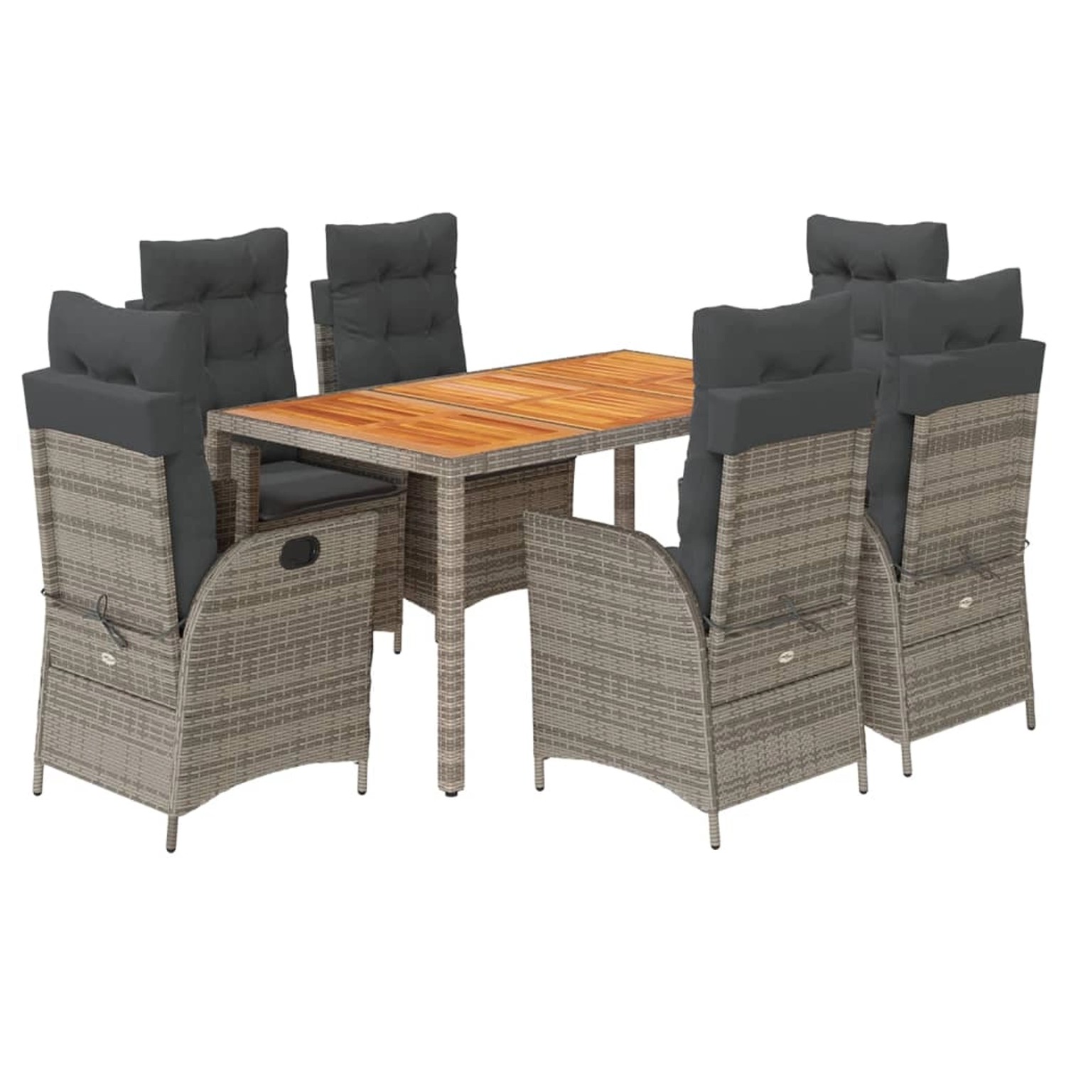 vidaXL 7-Tlg Garten-Essgruppe mit Kissen Grau Poly Rattan 3213107 günstig online kaufen
