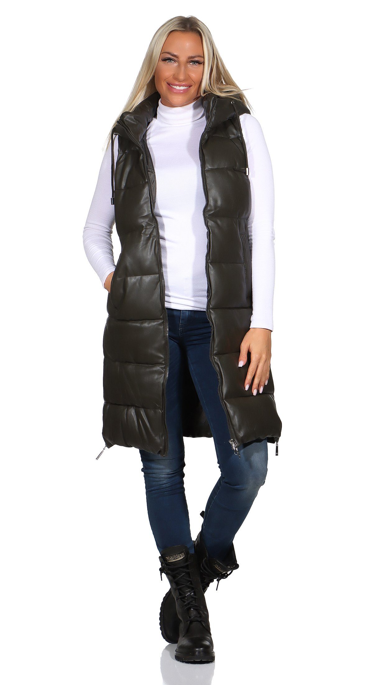 Aurela Damenmode Longweste Kunstlederweste Damen warme günstig online kaufen