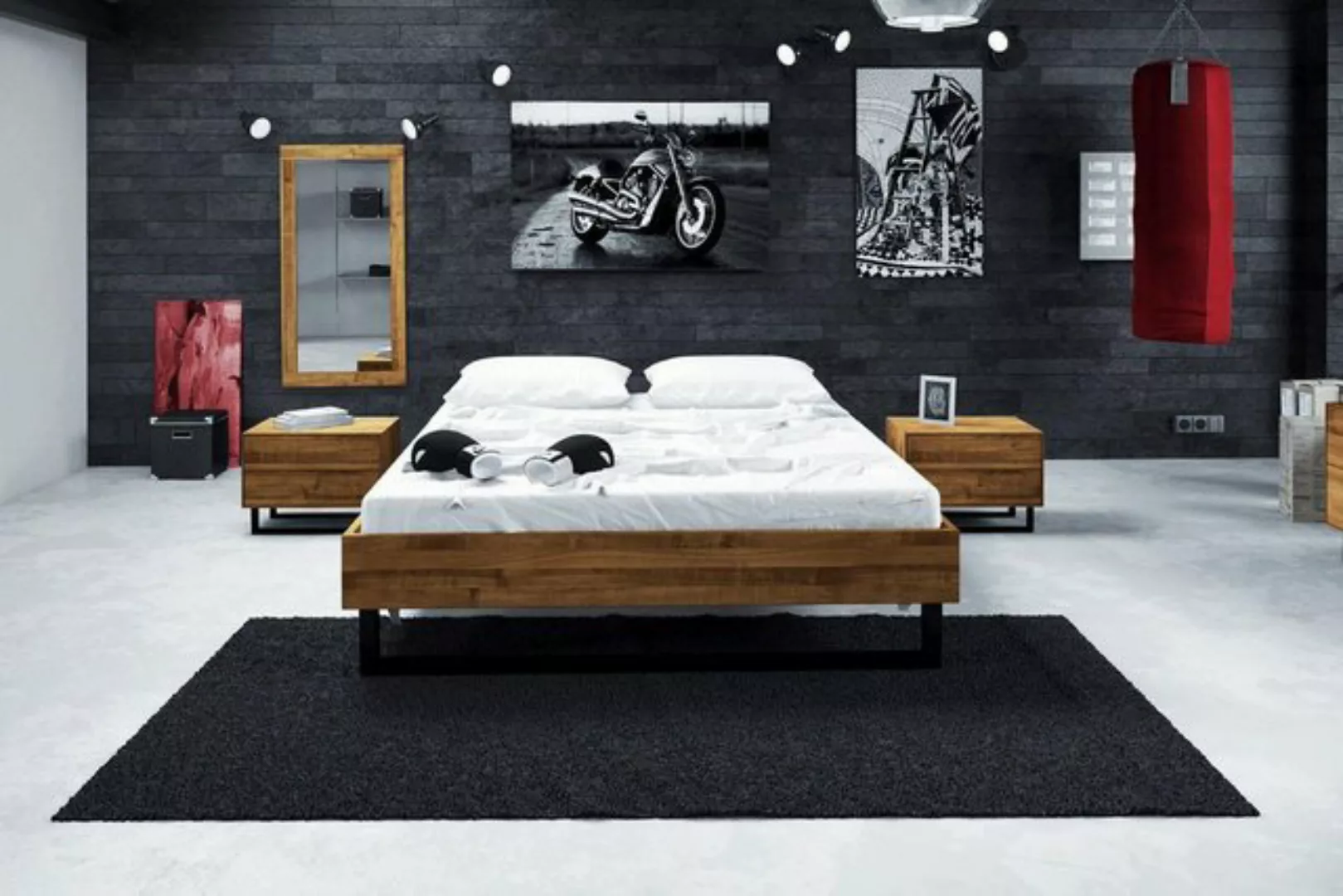 Natur24 Bett Bett Leeds 2 Kernbuche massiv 200x200cm ohne Kopfteil mit Meta günstig online kaufen