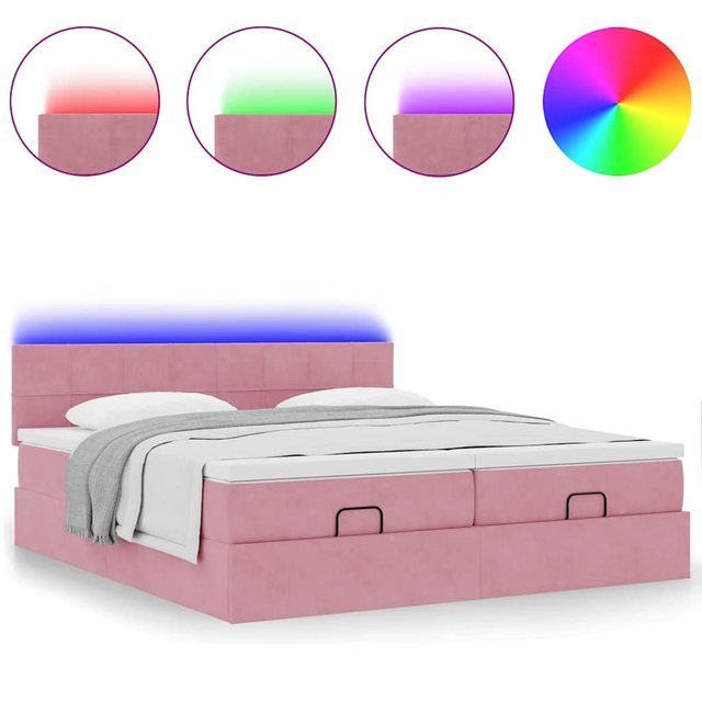 vidaXL Bett, Ottoman-Bett mit Matratzen & LEDs Rosa 200x200 cm Samt günstig online kaufen