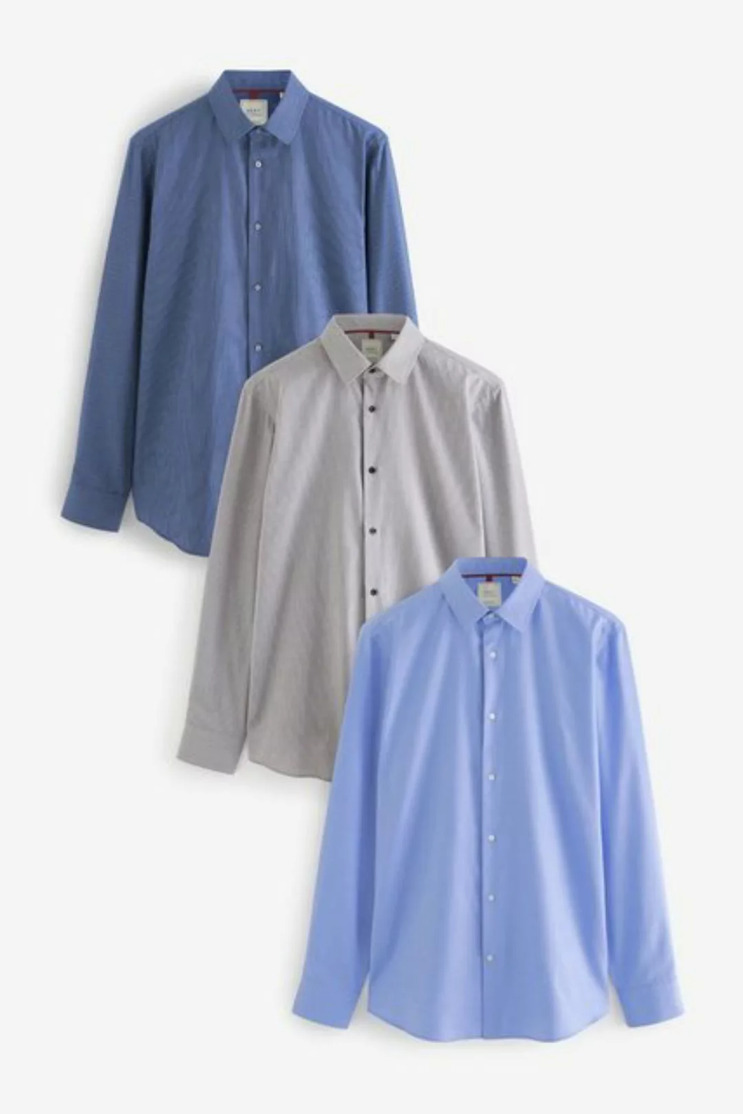 Next Langarmhemd Regular Fit Hemd mit Sportmanschetten (3-tlg) günstig online kaufen
