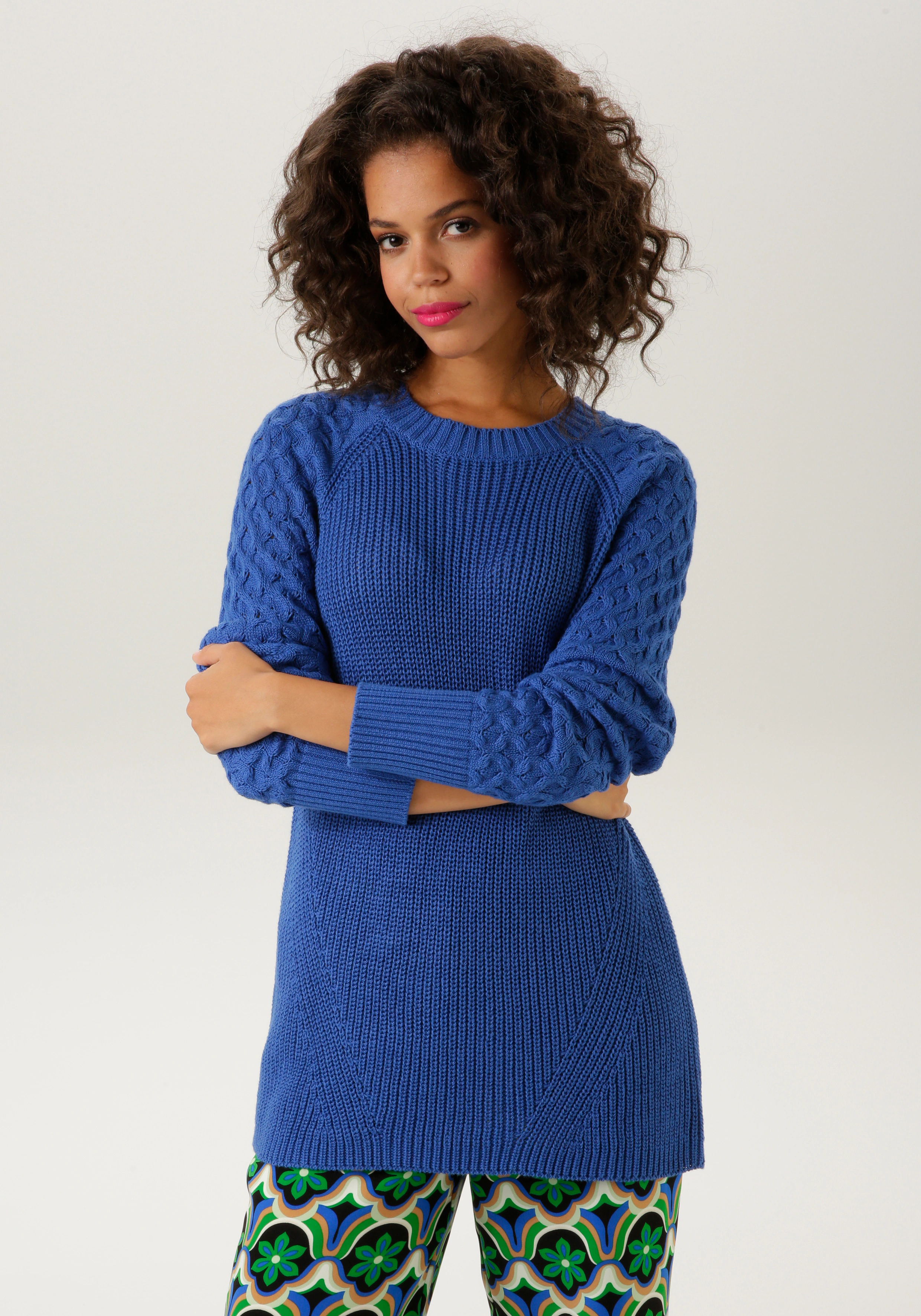 Aniston CASUAL Strickpullover, mit trendig gemusterten Raglanärmeln günstig online kaufen