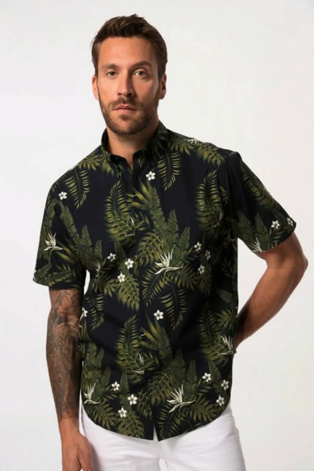JP1880 Kurzarmhemd Hemd Halbarm floraler Print Buttondown-Kragen günstig online kaufen