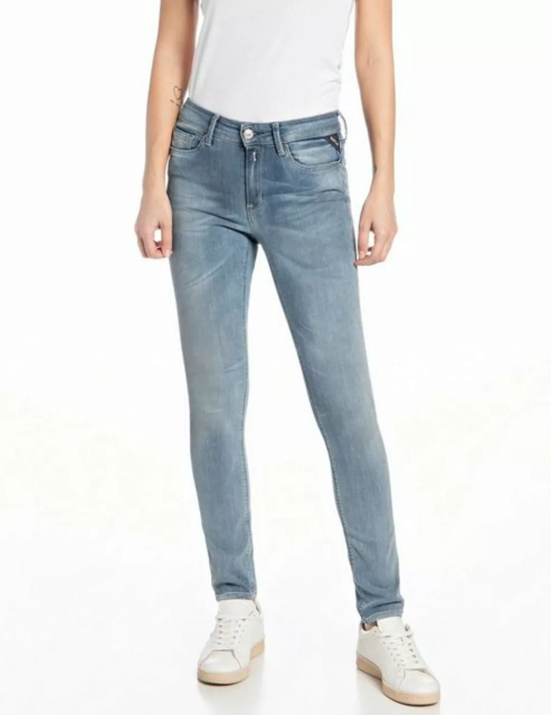 Replay Damen Jeans Luzien - Skinny Fit - Hyperflex - Schwarz - Black Denim günstig online kaufen