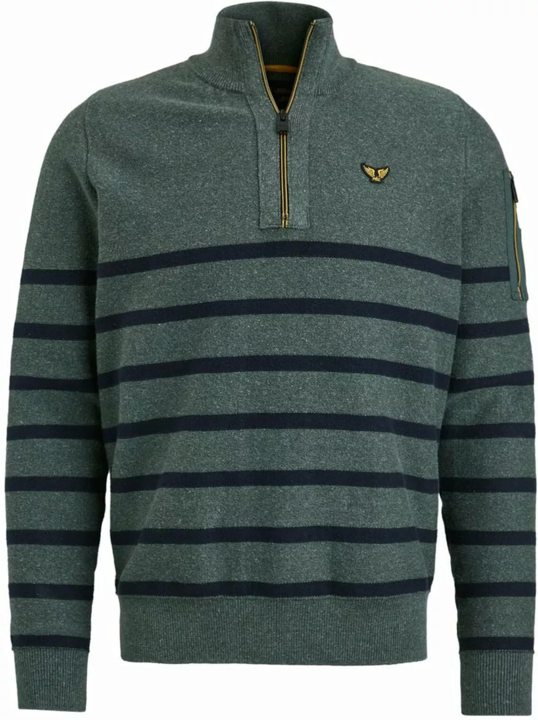 PME Legend Half Zip Pullover mit Streifen Grün - Größe M günstig online kaufen