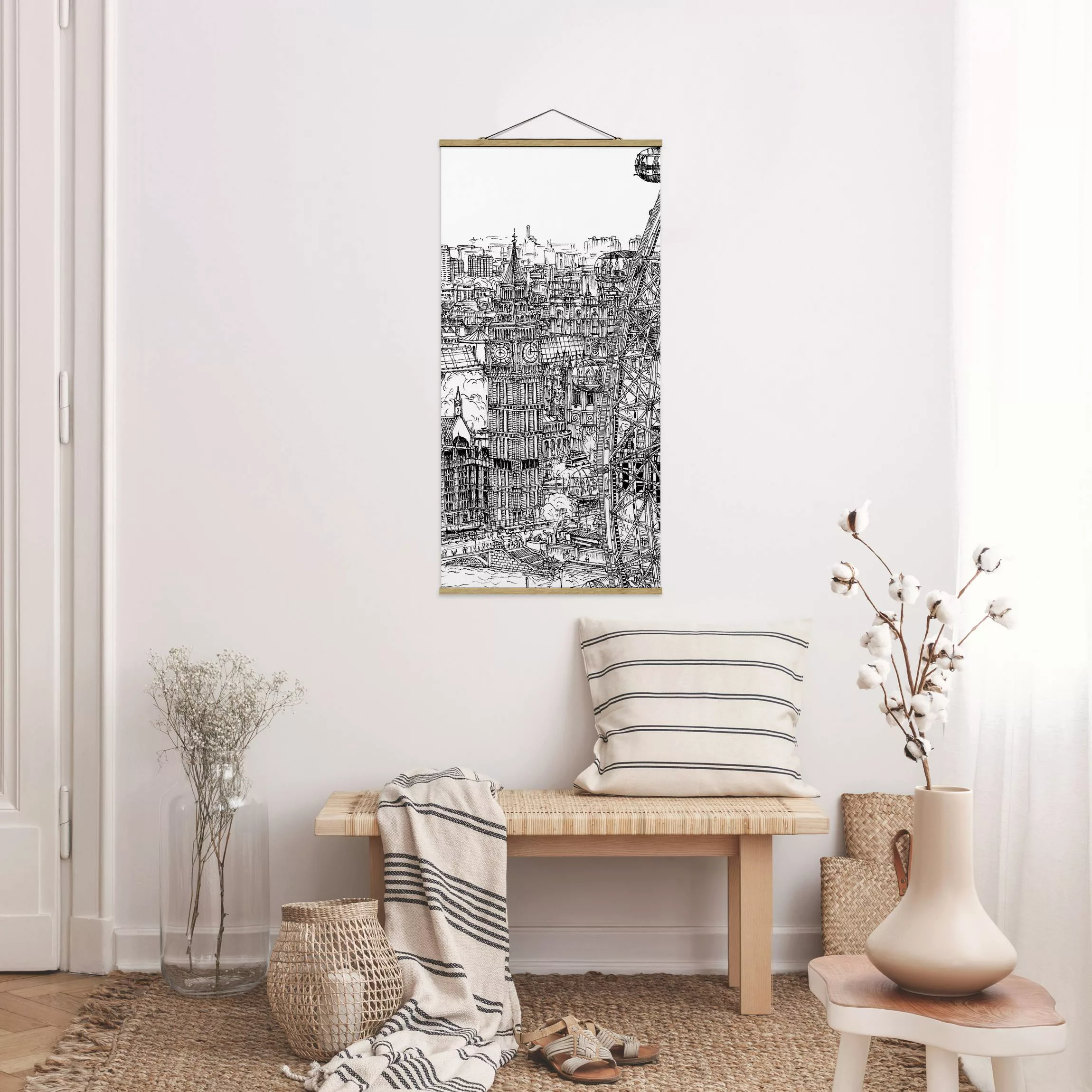 Stoffbild Kunstdruck mit Posterleisten - Hochformat Stadtstudie - London Ey günstig online kaufen