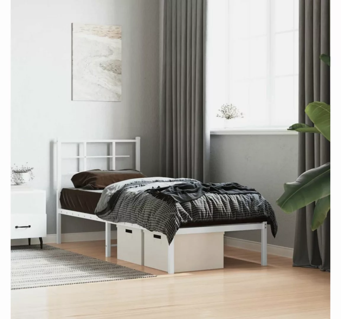 vidaXL Bett Bettgestell mit Kopfteil Metall Weiß 80x200 cm günstig online kaufen