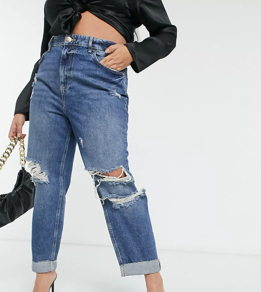 River Island Plus – Carrie – Jeans in mittlerer, authentischer Waschung-Bla günstig online kaufen