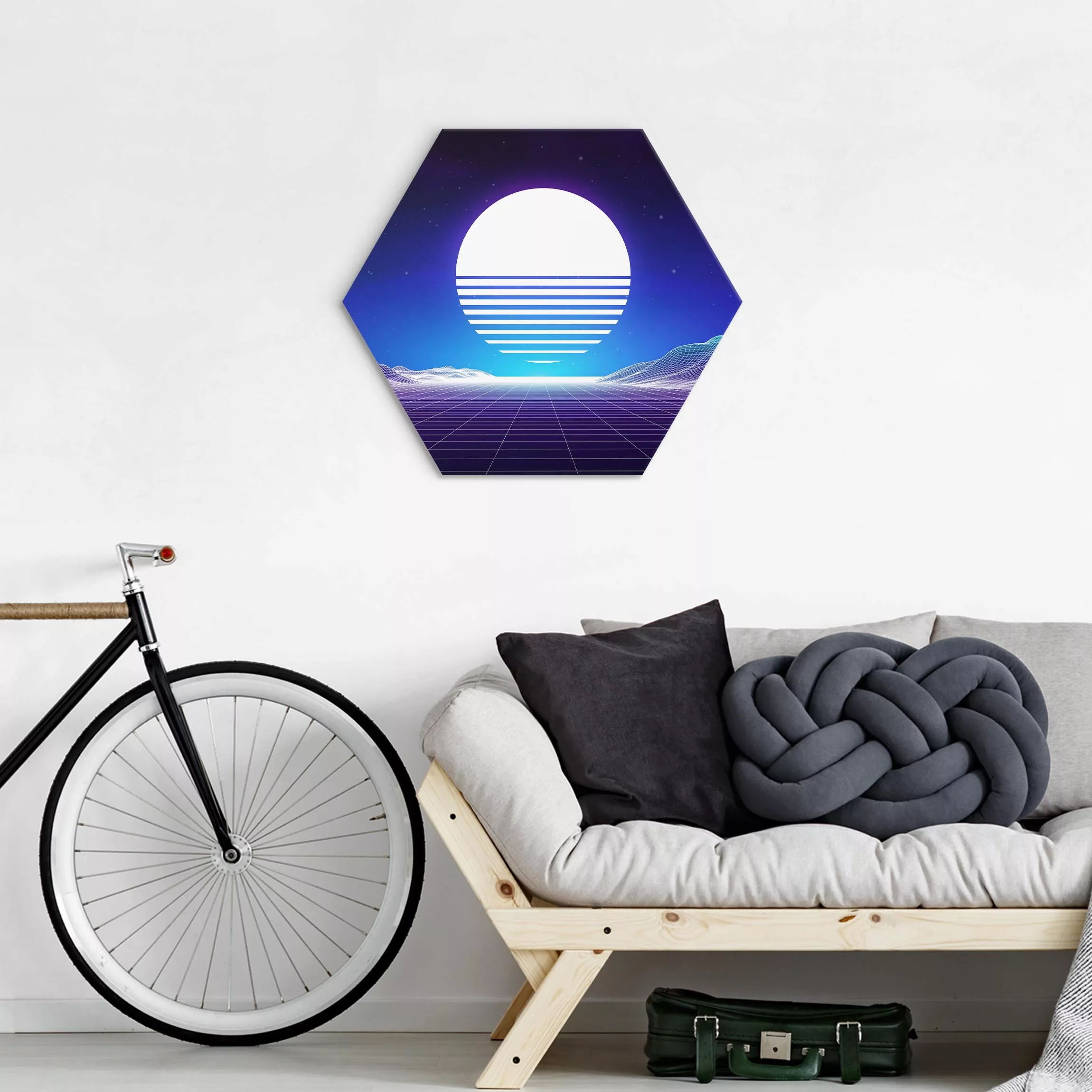 Hexagon-Alu-Dibond Bild Retro Video in Blau günstig online kaufen