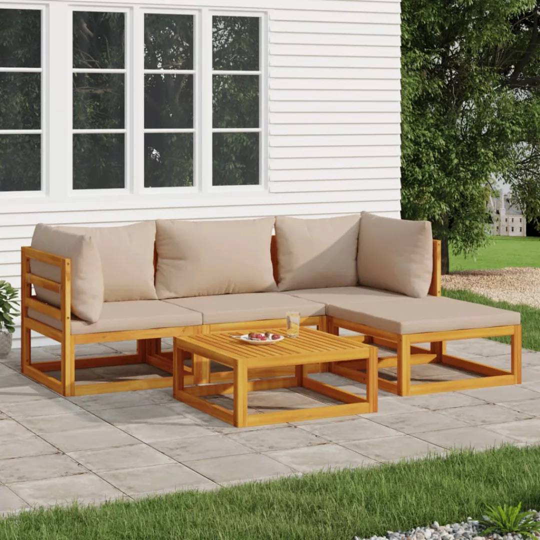 Vidaxl 5-tlg. Garten-lounge-set Mit Taupe Kissen Massivholz günstig online kaufen