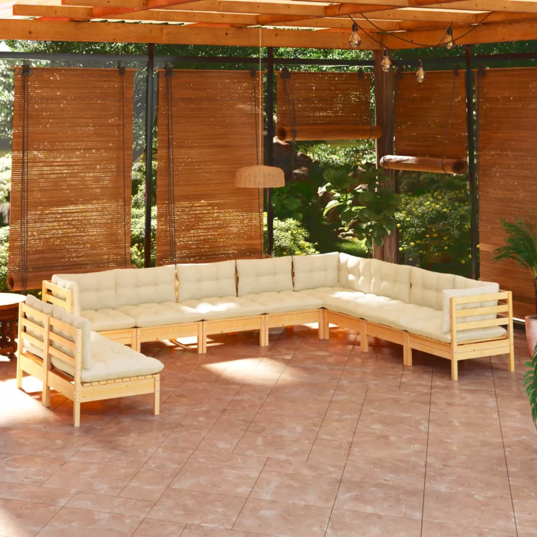 10-tlg. Garten-lounge-set Mit Creme Kissen Massivholz Kiefer günstig online kaufen