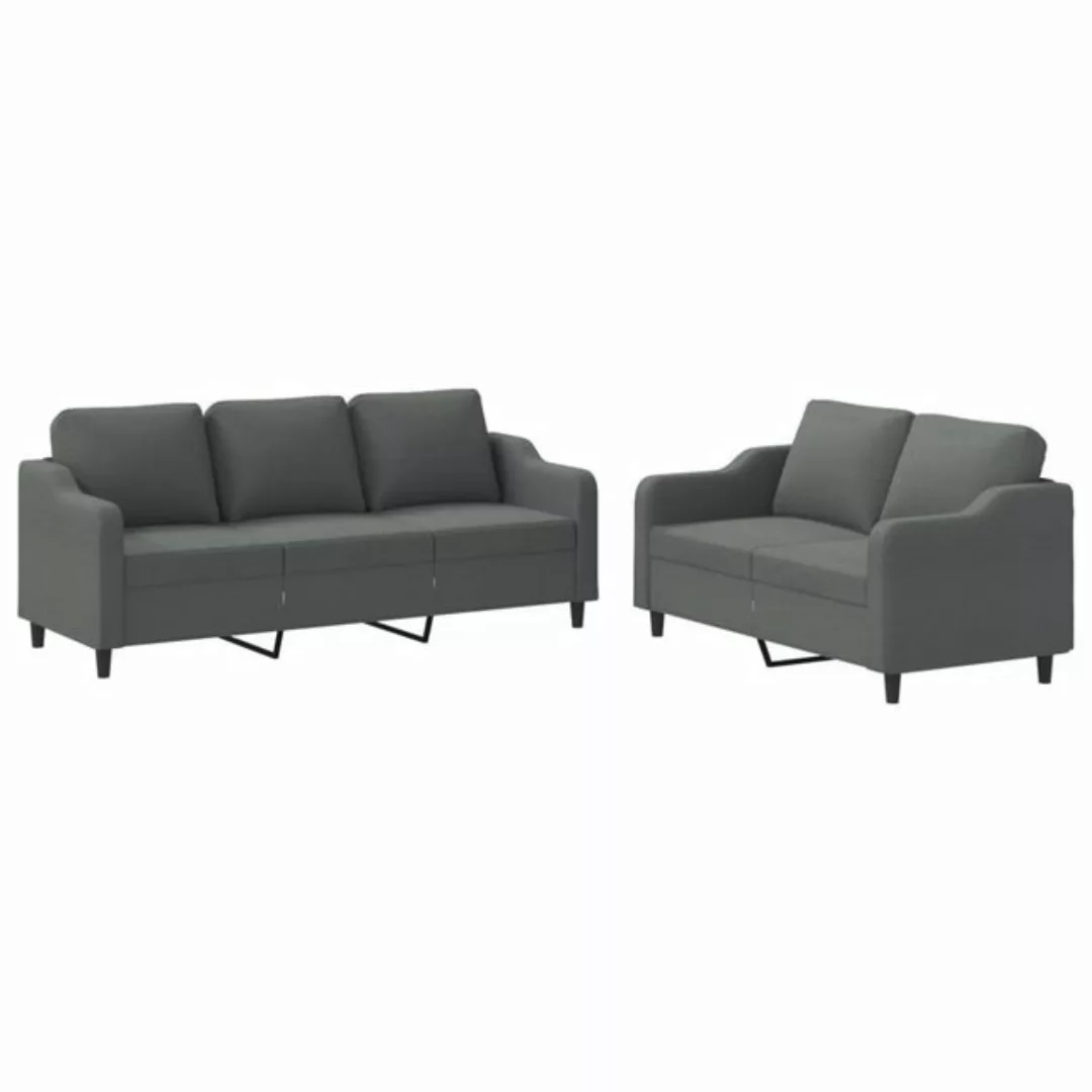 vidaXL Sofa 2-tlg. Sofagarnitur mit Kissen Dunkelgrau Stoff günstig online kaufen