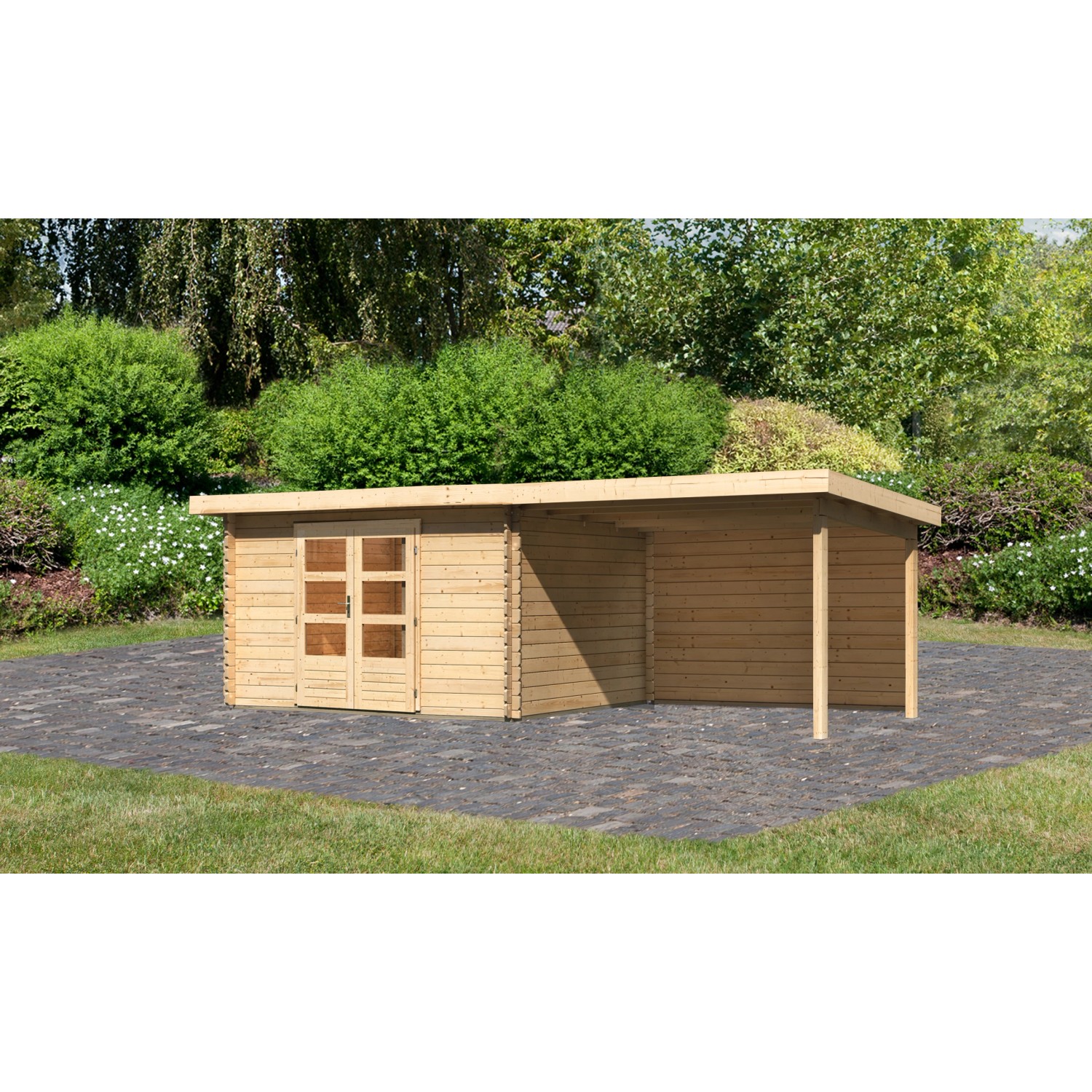 Karibu Holz-Gartenhaus/Gerätehaus Ängelholm Natur Pultdach Unbehandelt 340 günstig online kaufen