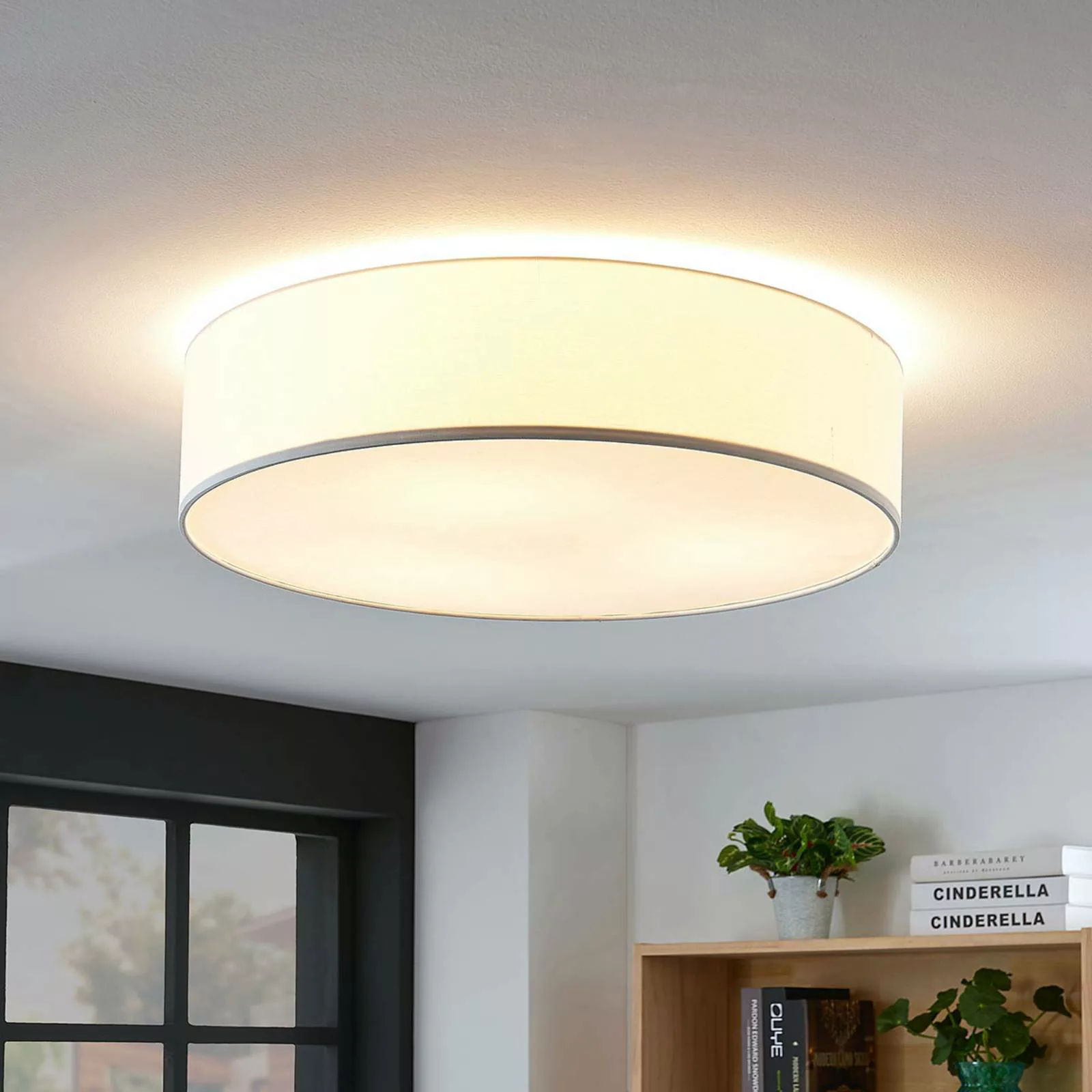 Lindby Deckenlampe Gordana, Ø 57 cm, weiß, rund, Textil günstig online kaufen