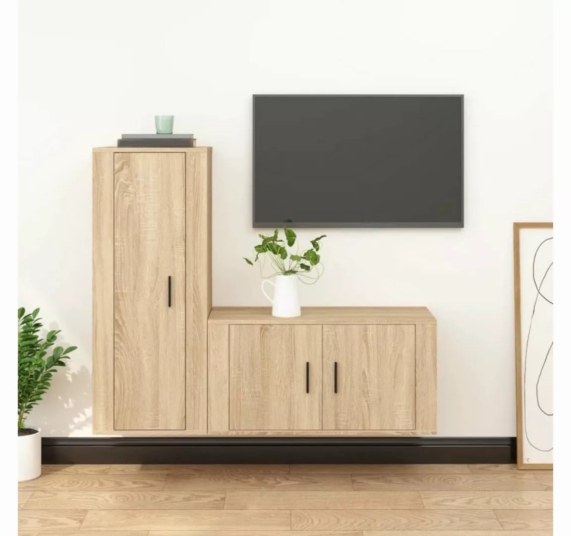 furnicato TV-Schrank 2-tlg. TV-Schrank-Set Sonoma-Eiche Holzwerkstoff günstig online kaufen