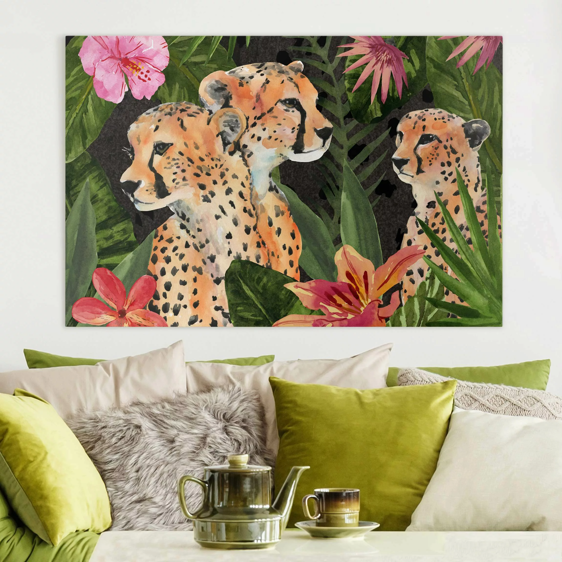 Leinwandbild Gepardentrio im Dschungel günstig online kaufen