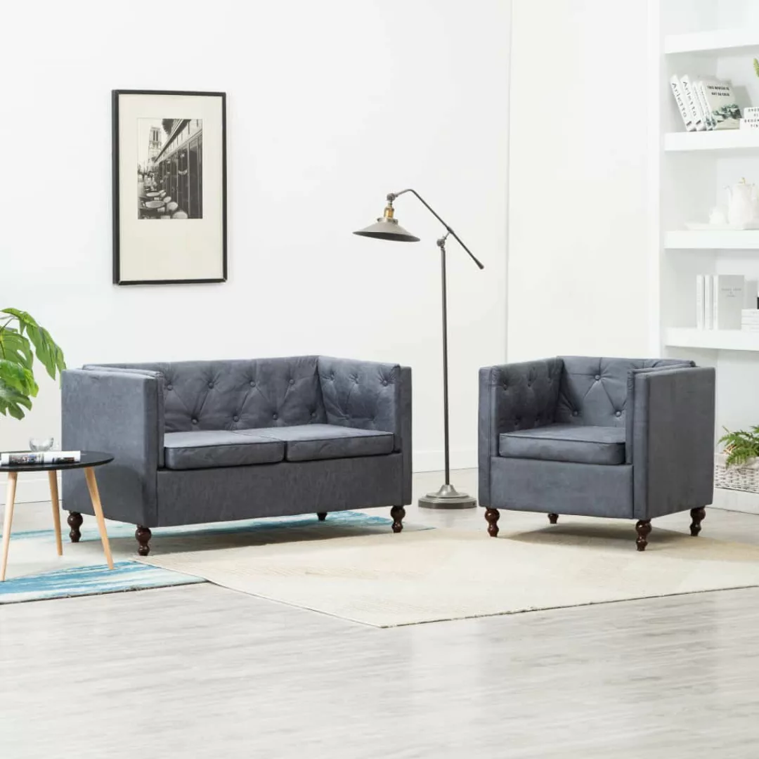 Chesterfield Sofa-set 2-tlg. Stoffpolsterung Grau günstig online kaufen