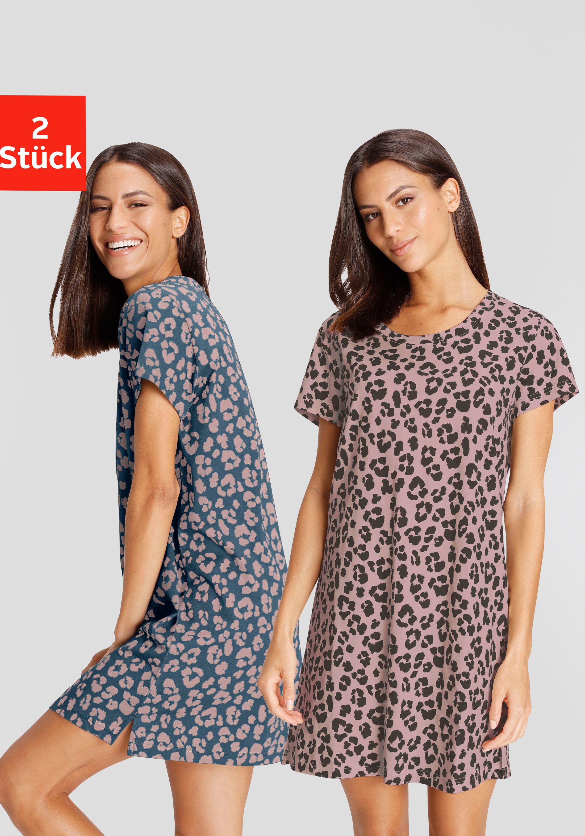 Vivance Dreams Sleepshirt, (2er-Pack), mit Leo-Muster günstig online kaufen