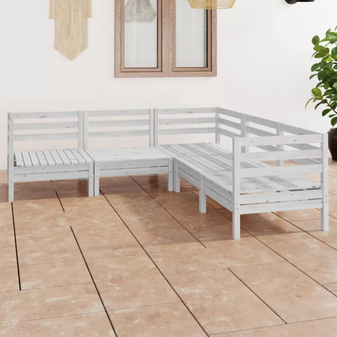 5-tlg. Garten-lounge-set Massivholz Kiefer Weiß günstig online kaufen