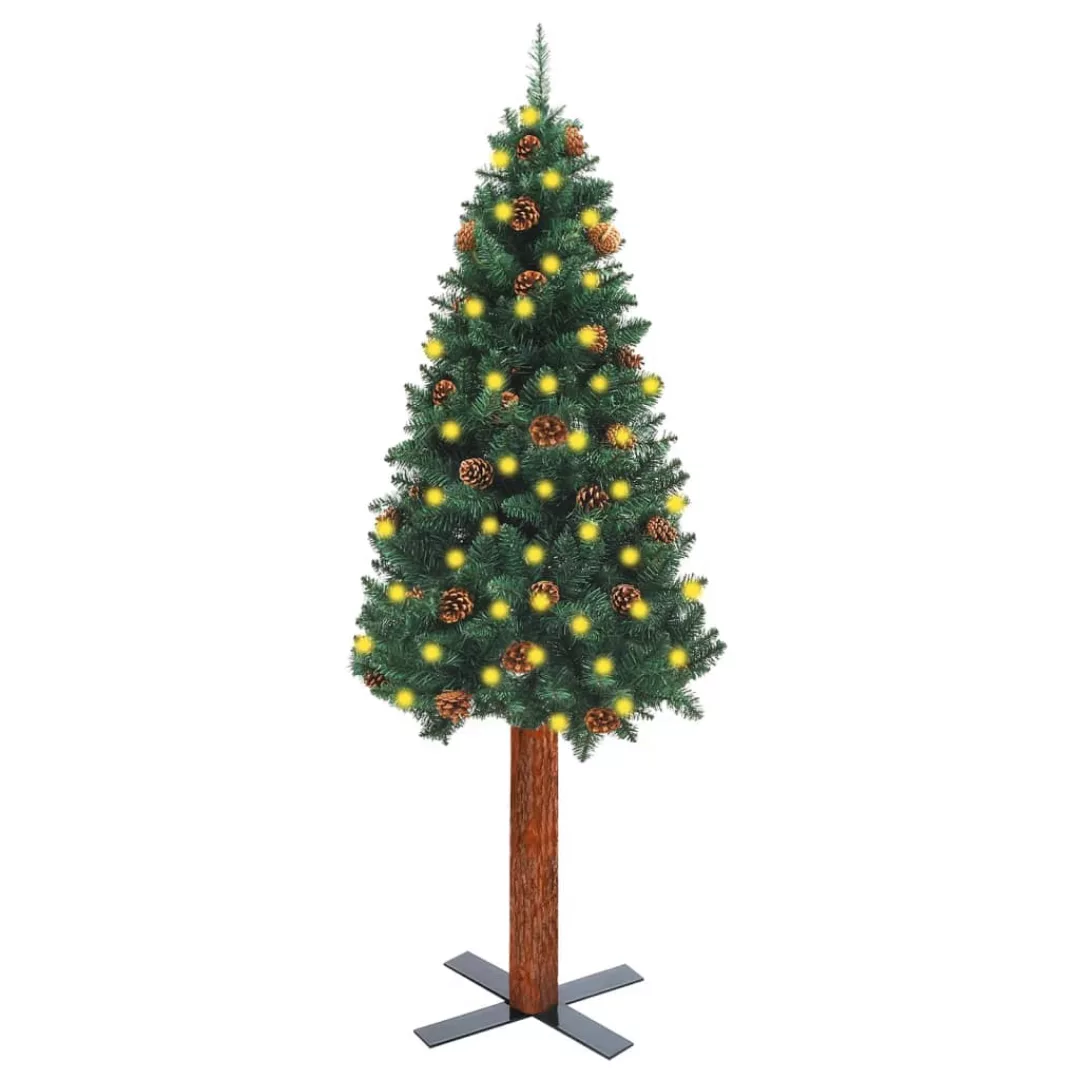 Weihnachtsbaum Schmal Mit Leds & Echtholz & Zapfen Grün 150 Cm günstig online kaufen