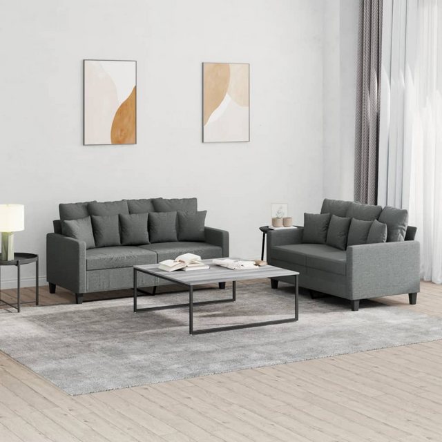 vidaXL Sofa 2-tlg. Sofagarnitur mit Kissen Schwarz Stoff günstig online kaufen