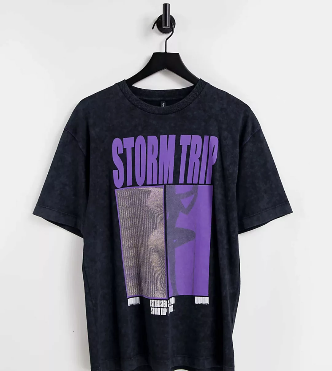 ASYOU – Oversize-T-Shirt in verwaschenem Schwarz mit Grafikprint günstig online kaufen