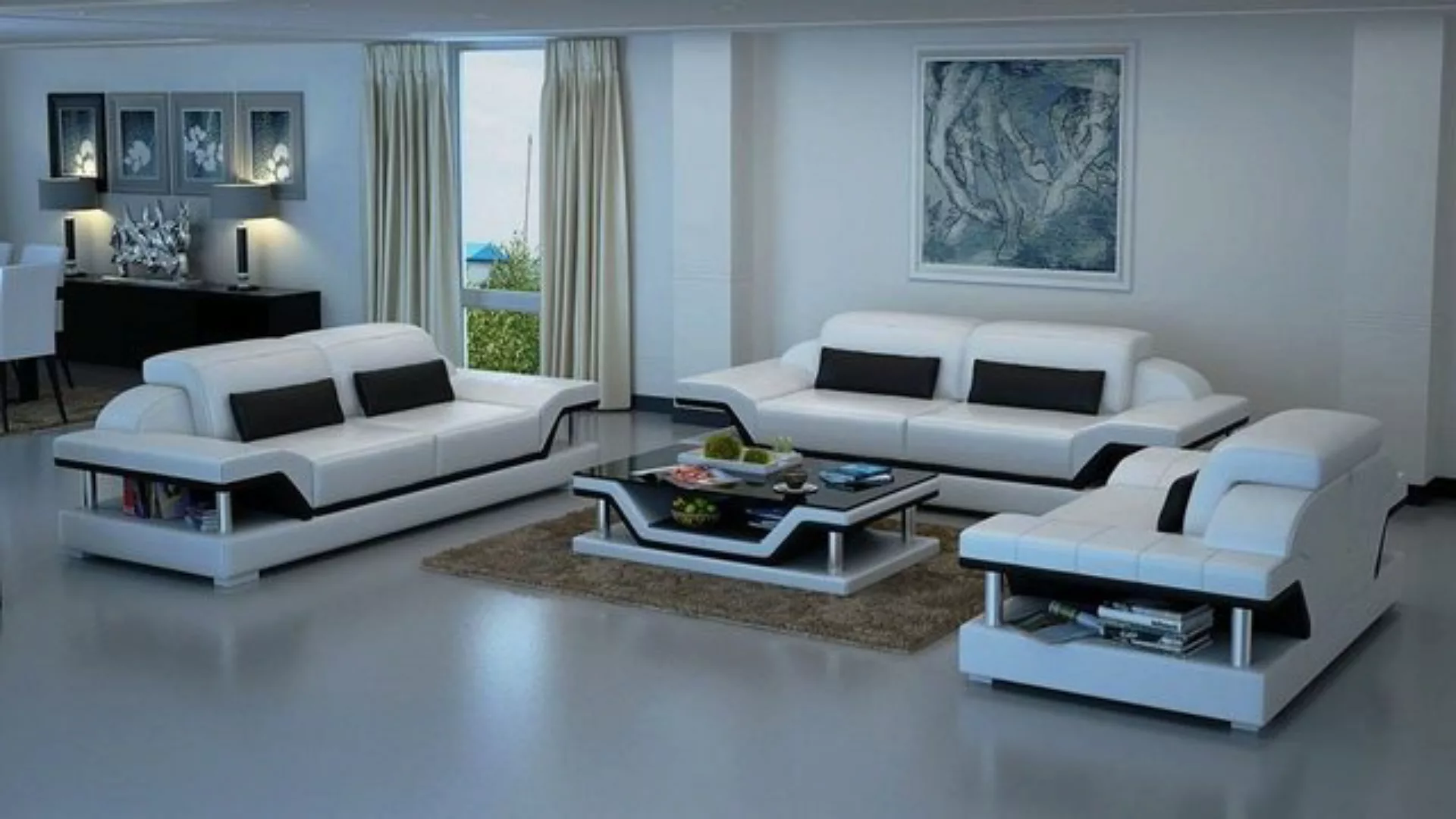 JVmoebel Sofa Luxus weiße Sofagarnitur 3+2+Couchtisch modernes Design Neu, günstig online kaufen