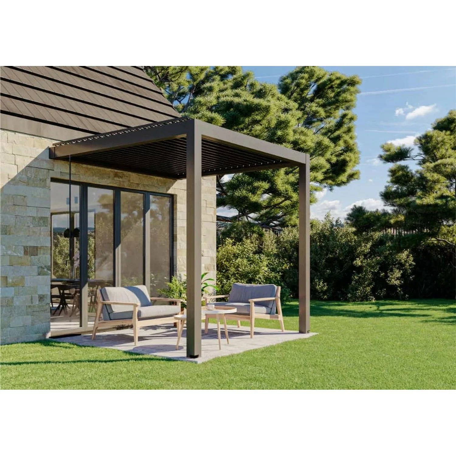 Huun Pergola Piano Wandmontiert in Anthrazit 300 x 300 cm günstig online kaufen