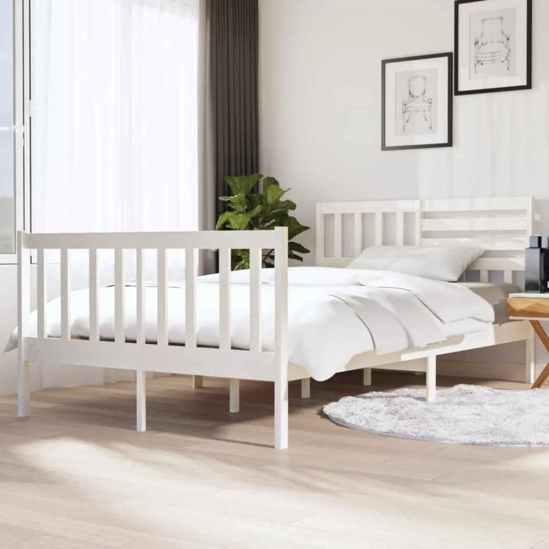vidaXL Bettgestell Massivholzbett Weiß 135x190 cm 4FT6 Double Bett Bettgest günstig online kaufen