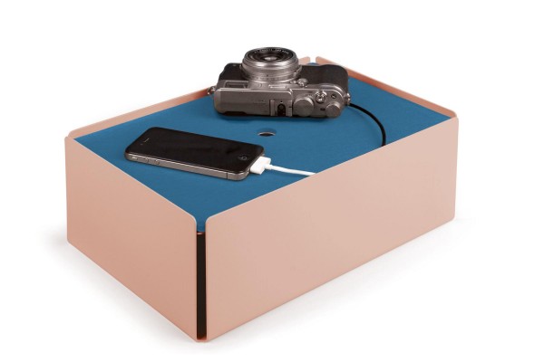 Kabelbox CHARGE-BOX beigerot Leder rauchblau günstig online kaufen