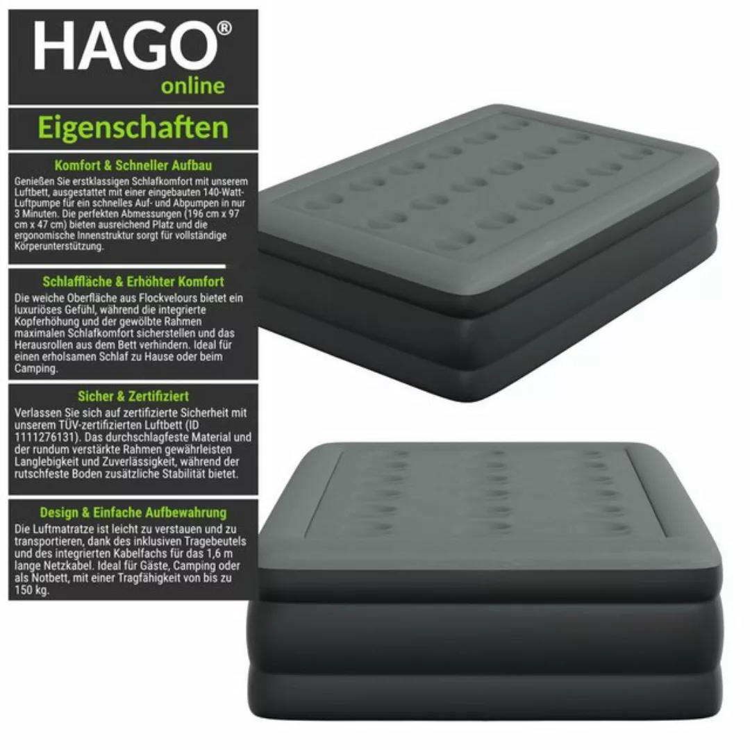 HAGO Luftbett Premium Luftbett Luftmatratze selbstaufblasend Pumpe Gästebet günstig online kaufen