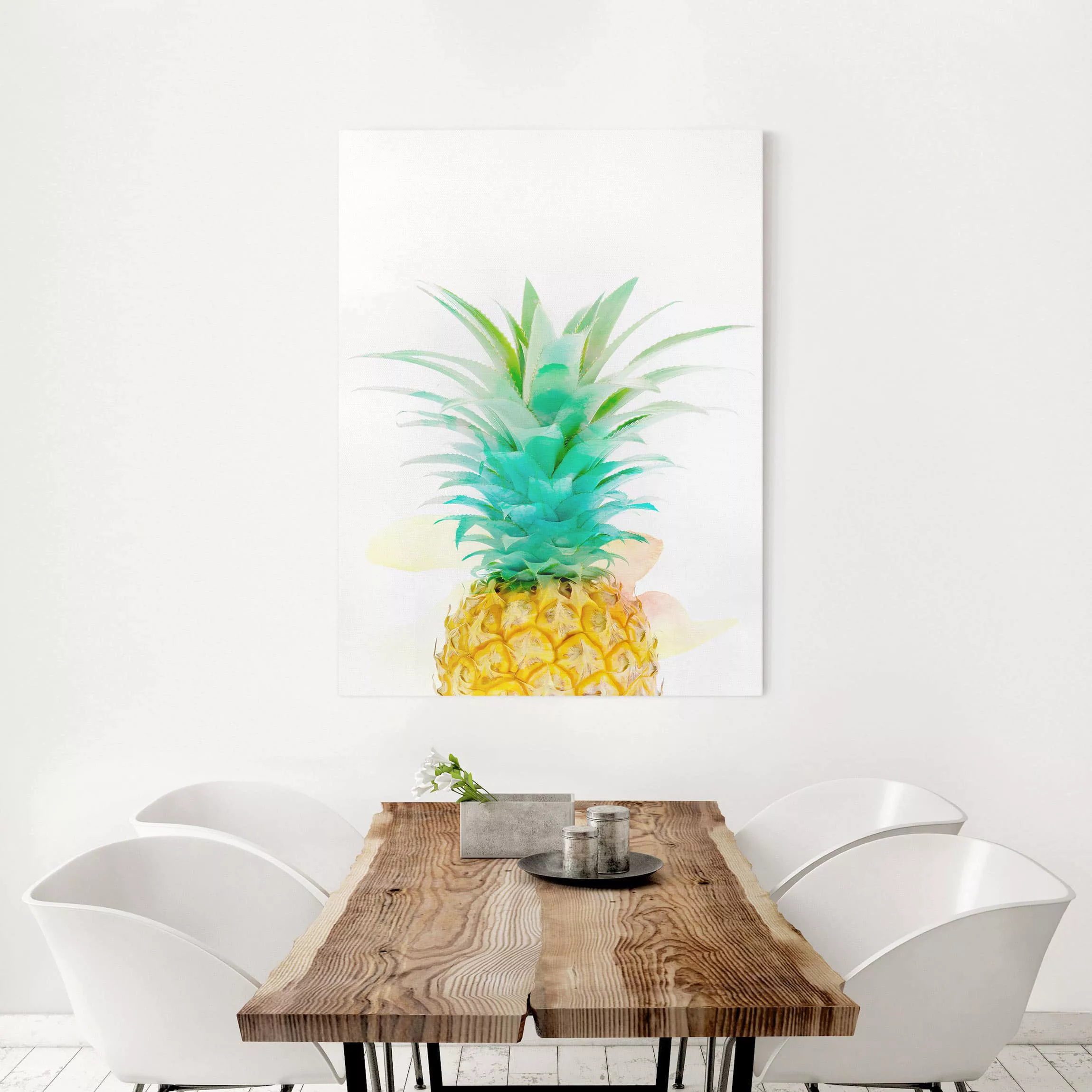 Leinwandbild Küche - Hochformat Ananas Aquarell günstig online kaufen