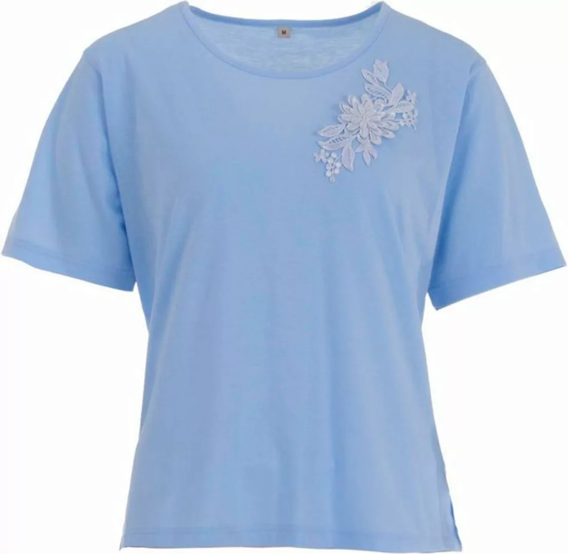 zeitlos T-Shirt zeitlos T-Shirt Damen Kurzarm Uni Stickerei Blüte Rundhals günstig online kaufen