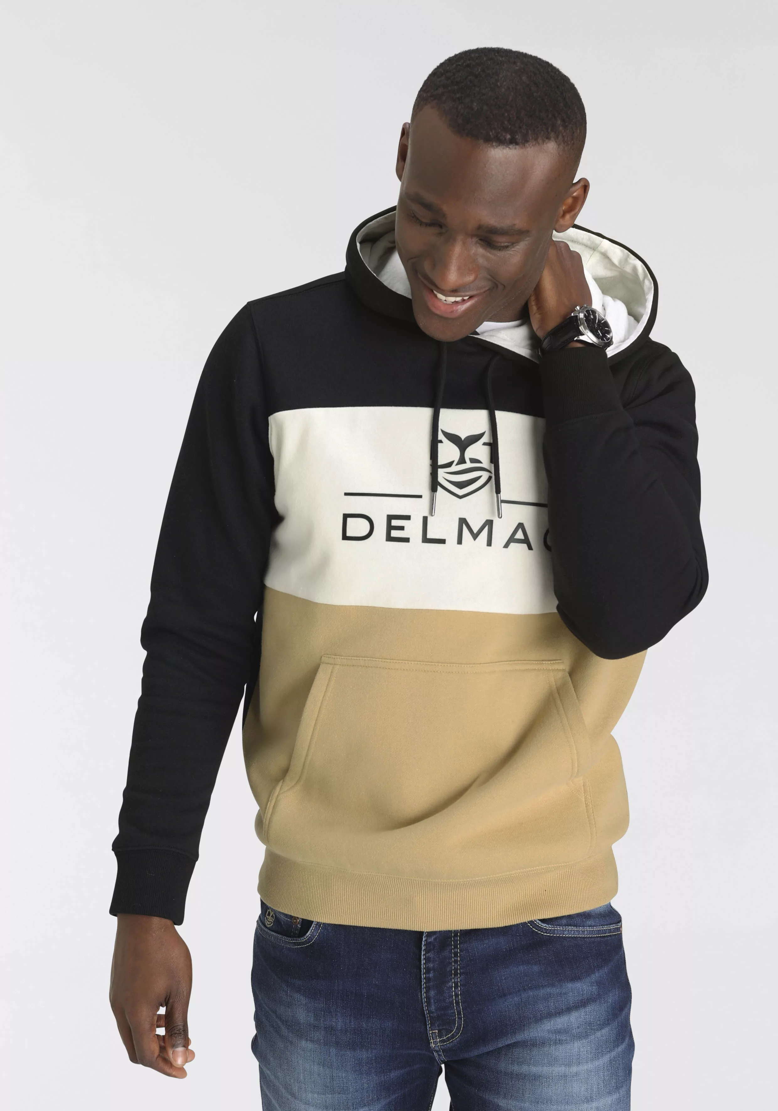 DELMAO Kapuzensweatshirt mit Blockstreifen und Print-NEUE MARKE! günstig online kaufen