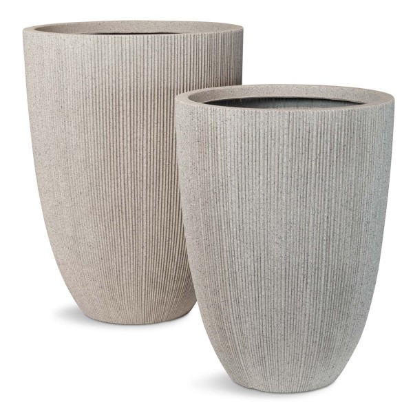 Toskana Deko Pflanzvase mit Rillen 2er Set stone beige günstig online kaufen