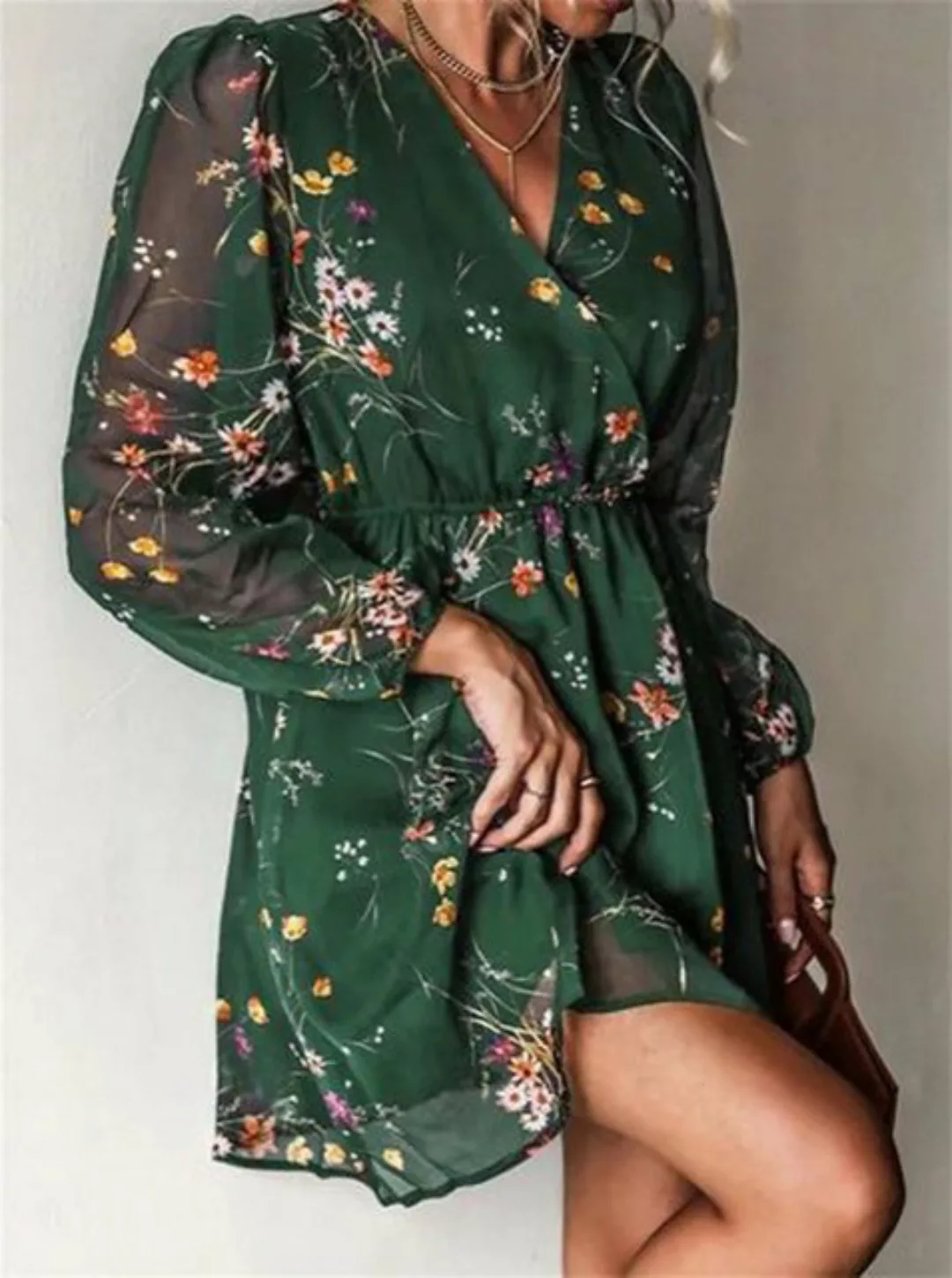 ZWY Sommerrock Sommerrock Kleid mit V-Ausschnitt,elegant,mit Blumenmuster E günstig online kaufen