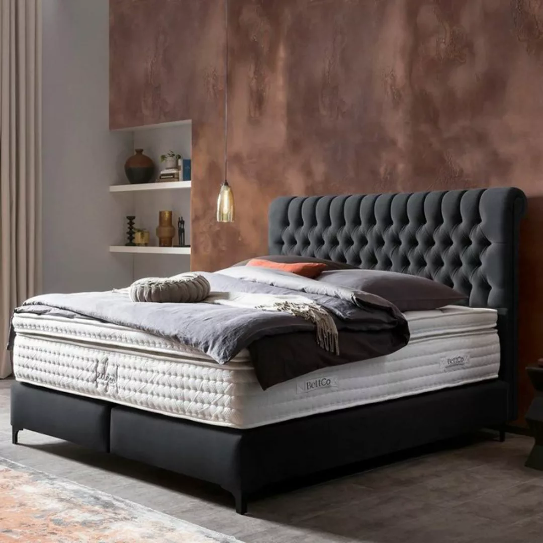 BettCo Boxspringbett Chester (180 x 200 cm, in Schwarz Velours), Chesterfie günstig online kaufen