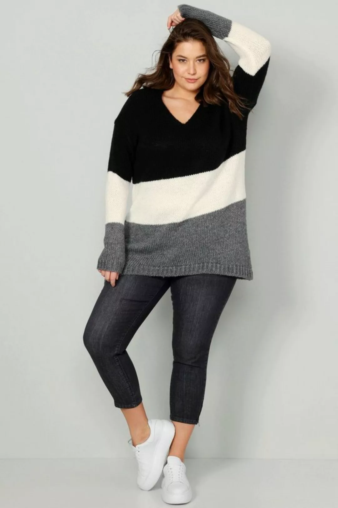 Angel of Style Strickpullover Pullover oversized Blockstreifen V-Ausschnitt günstig online kaufen