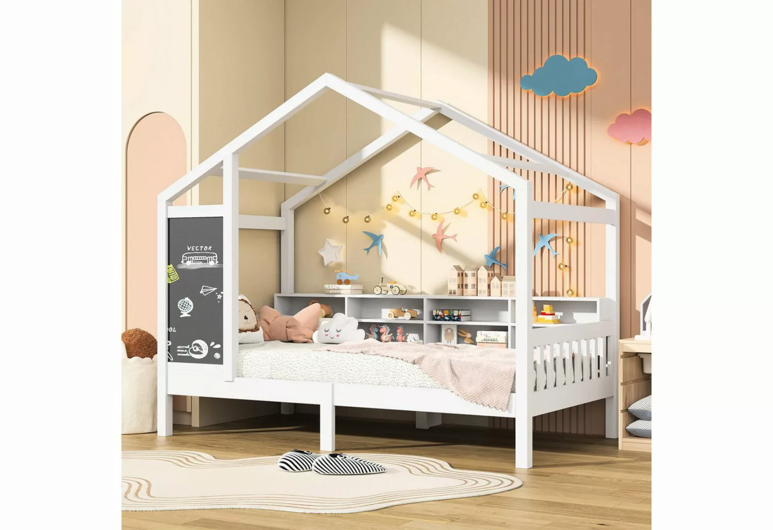 Furnishings Home Holzbett Kinderbett mit Ablagefächern und Zeichenbrett (Se günstig online kaufen