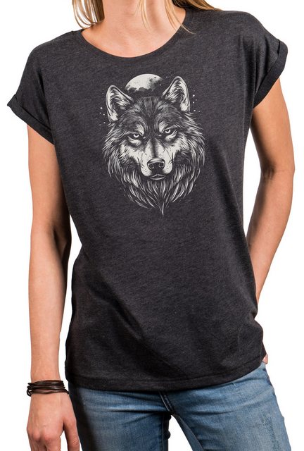 MAKAYA Print-Shirt mit Wolf Motiv für Damen Wolfskopf Viking Wikinger Top ( günstig online kaufen