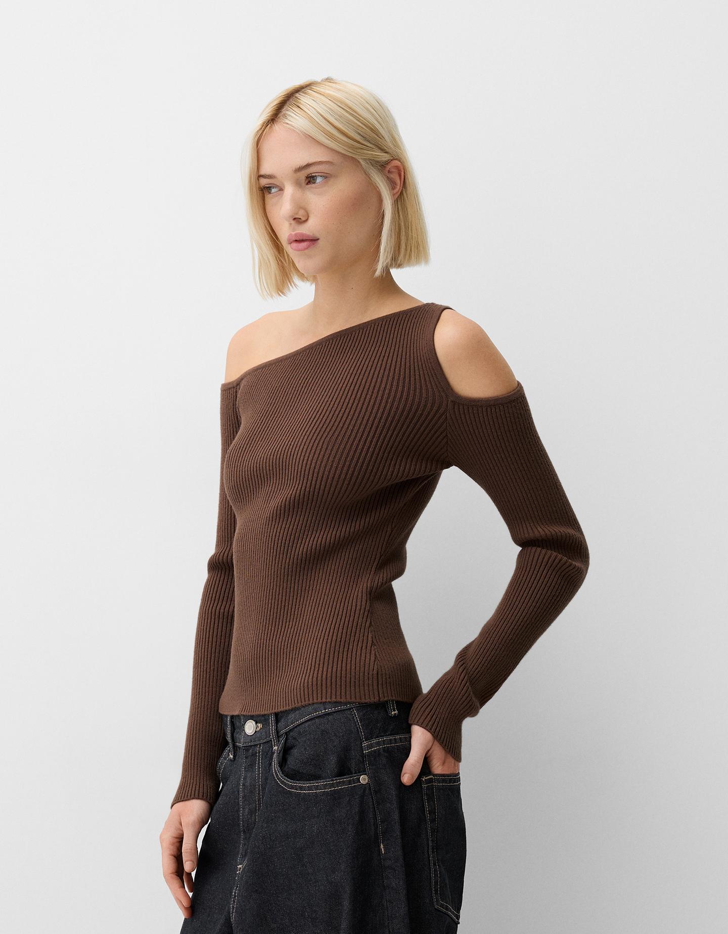 Bershka Asymmetrischer Pullover Mit Cut-Out Damen L Braun günstig online kaufen