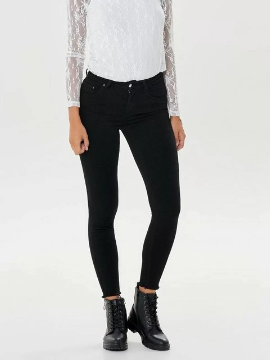 Only Damen Jeans onlBLUSH MID SK ANK RAWJNS REA2343 - Skinny Fit - Schwarz günstig online kaufen