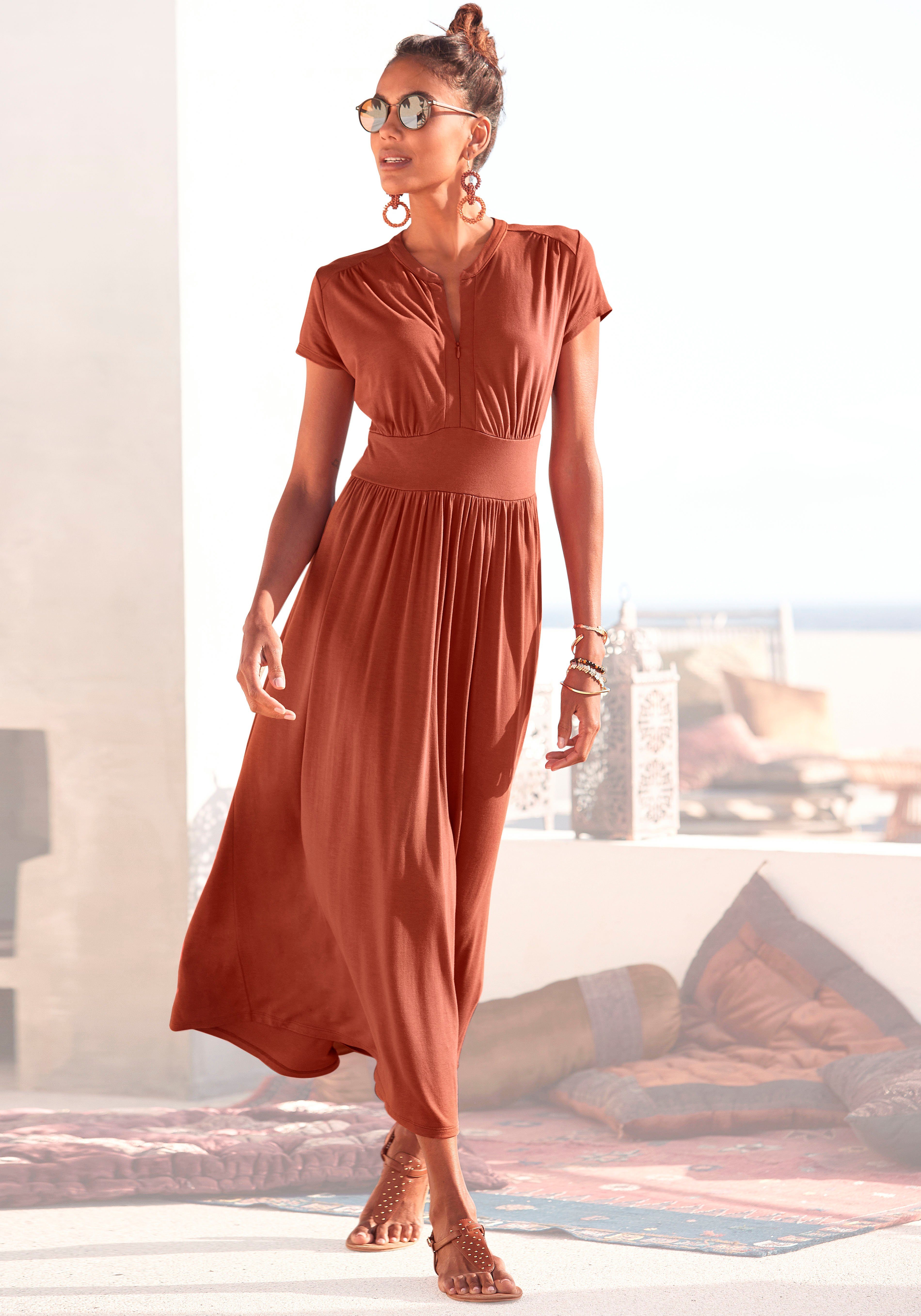 LASCANA Midikleid mit Reißverschluss am Ausschnitt, günstig online kaufen