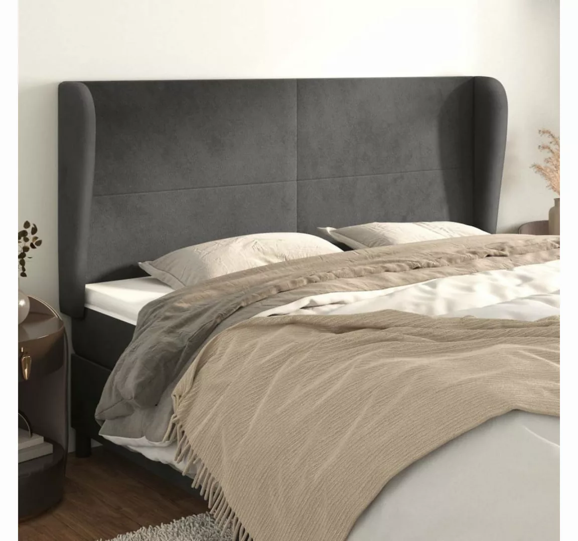 vidaXL Bett, Kopfteil mit Ohren Dunkelgrau 183x23x118/128 cm Samt günstig online kaufen