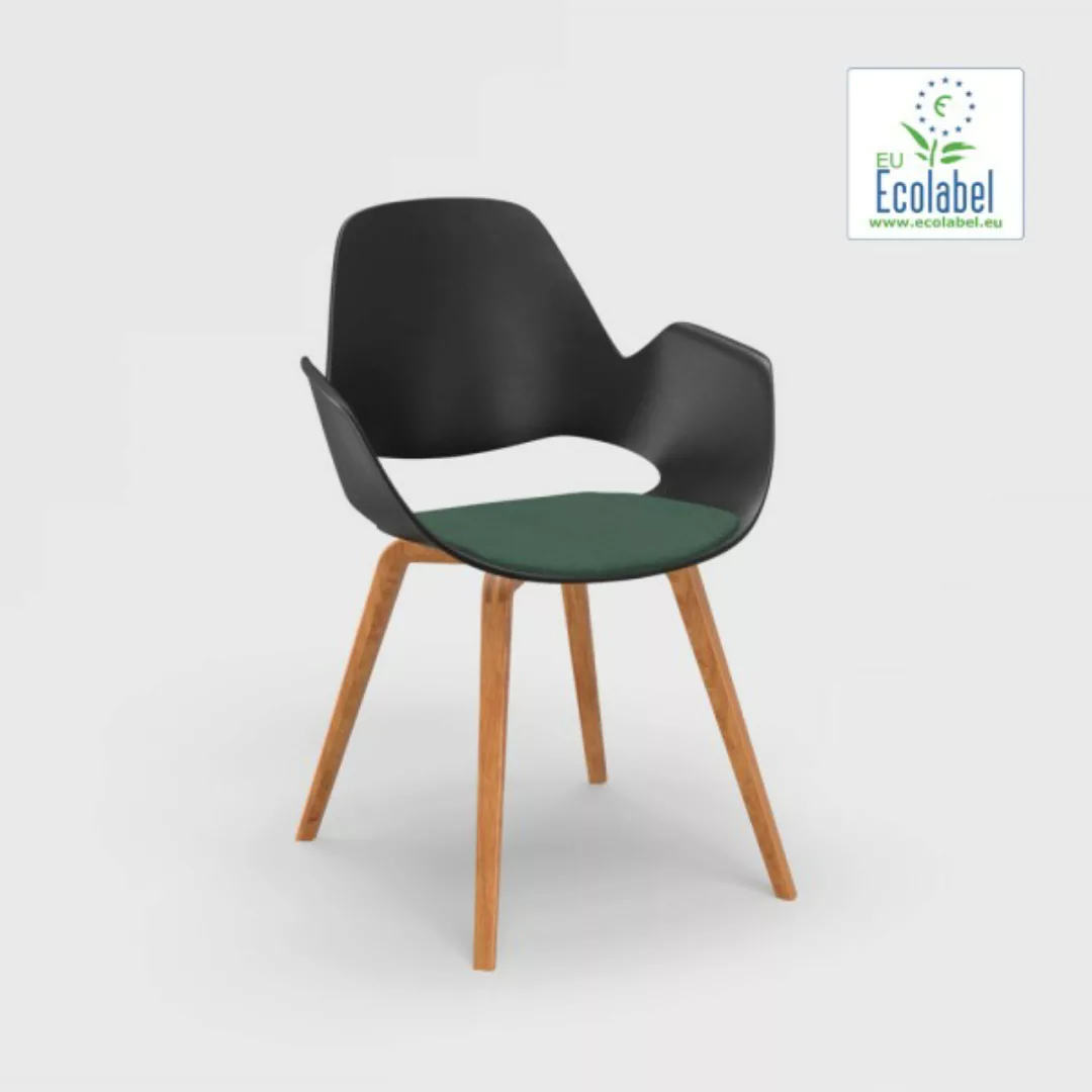 Stuhl mit Armlehne FALK schwarz Eiche massiv geölt Sitzpolster duneklgrün günstig online kaufen