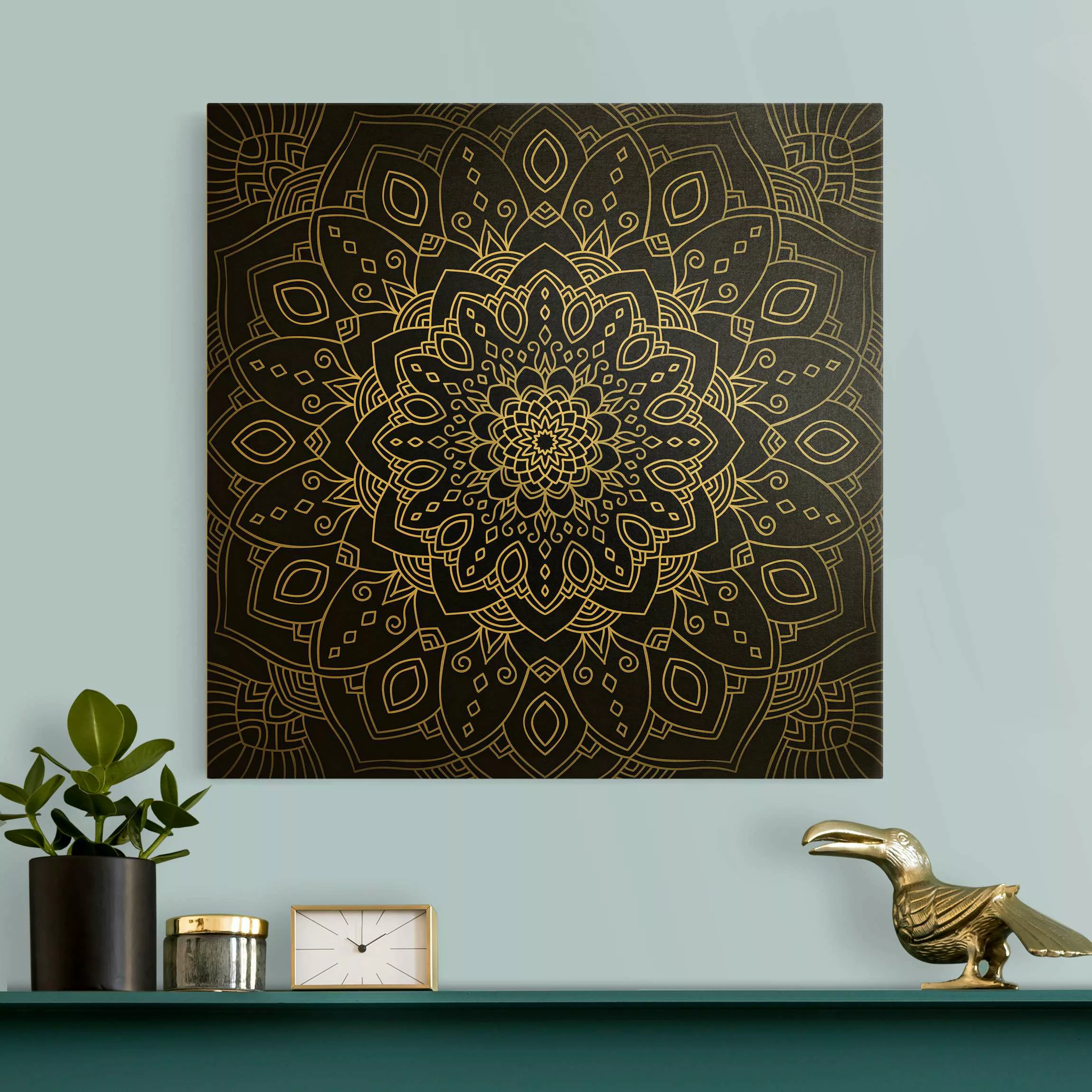 Leinwandbild Gold Mandala Blüte Muster silber schwarz günstig online kaufen