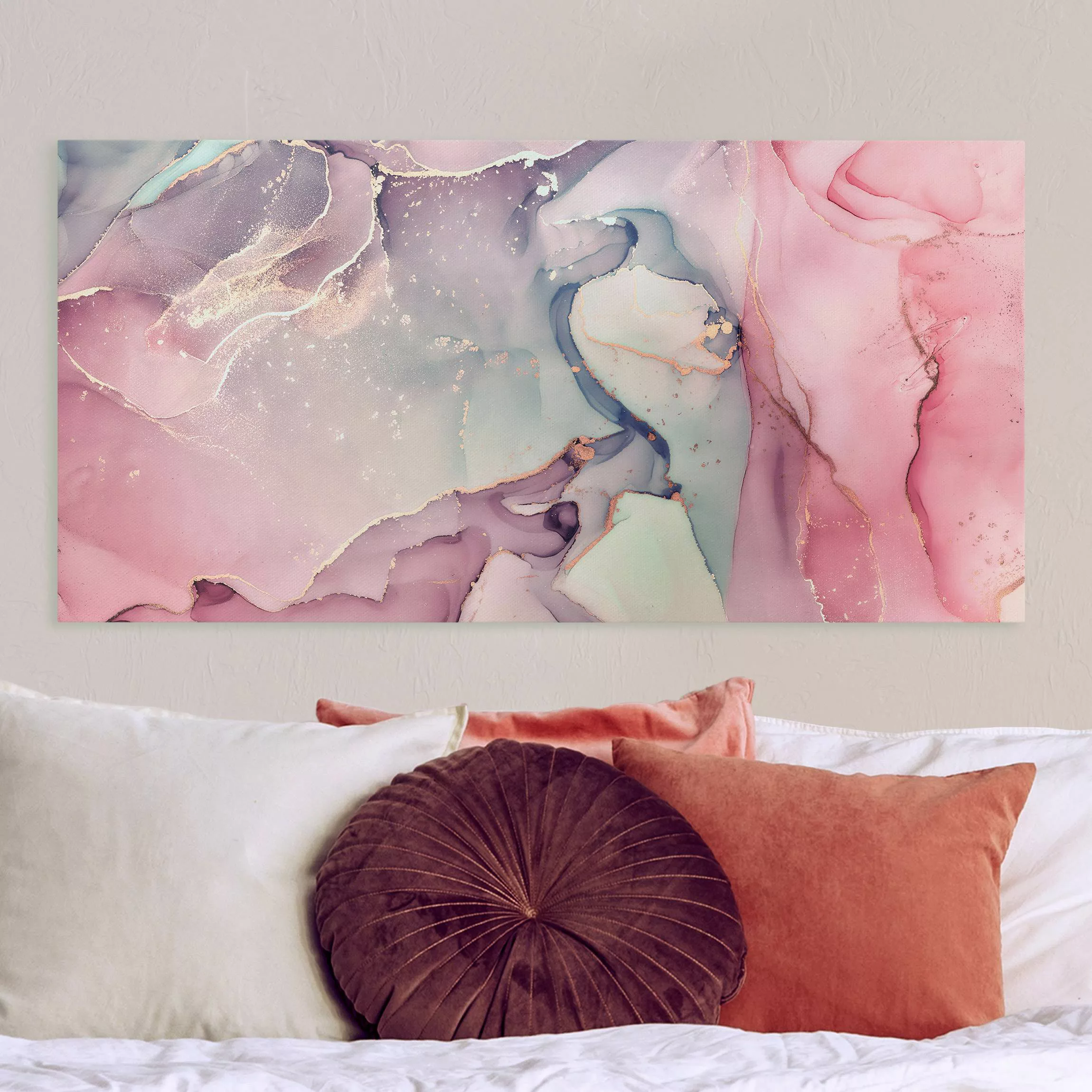 Leinwandbild Aquarell Pastell Rosa mit Gold günstig online kaufen